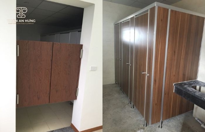 Mẫu vách ngăn gỗ MDF tông màu trầm, sạch sẽ